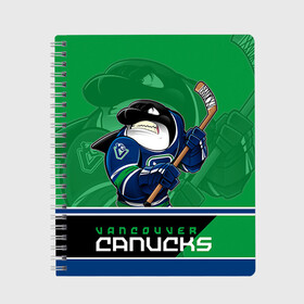 Тетрадь с принтом Vancouver Canucks в Санкт-Петербурге, 100% бумага | 48 листов, плотность листов — 60 г/м2, плотность картонной обложки — 250 г/м2. Листы скреплены сбоку удобной пружинной спиралью. Уголки страниц и обложки скругленные. Цвет линий — светло-серый
 | Тематика изображения на принте: nhl | stanley cup | vancouver canucks | ванкувер | ванкувер кэнакс | кубок стенли | кубок стэнли | нхл | трямкин | хоккей | хоккейный клуб