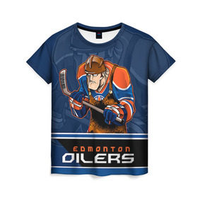 Женская футболка 3D с принтом Edmonton Oilers в Санкт-Петербурге, 100% полиэфир ( синтетическое хлопкоподобное полотно) | прямой крой, круглый вырез горловины, длина до линии бедер | edmonton oilers | nhl | stanley cup | кубок стенли | кубок стэнли | нхл | хоккей | хоккейный клуб | эдмонтон | эдмонтон ойлерз | якупов