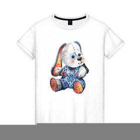 Женская футболка хлопок с принтом Акварельная плюшевая собачка в Санкт-Петербурге, 100% хлопок | прямой крой, круглый вырез горловины, длина до линии бедер, слегка спущенное плечо | акварель | дети | животные | игрушки