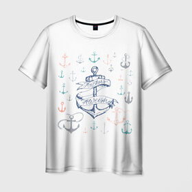 Мужская футболка 3D с принтом Anchors away в Санкт-Петербурге, 100% полиэфир | прямой крой, круглый вырез горловины, длина до линии бедер | 