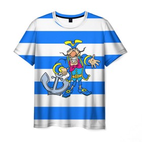 Мужская футболка 3D с принтом Капитан Баклан в Санкт-Петербурге, 100% полиэфир | прямой крой, круглый вырез горловины, длина до линии бедер | anchor | captain | pirate | sailor | treasure island | капитан | моряк | остров сокровищ | пират | якорь