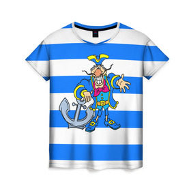Женская футболка 3D с принтом Капитан Баклан в Санкт-Петербурге, 100% полиэфир ( синтетическое хлопкоподобное полотно) | прямой крой, круглый вырез горловины, длина до линии бедер | anchor | captain | pirate | sailor | treasure island | капитан | моряк | остров сокровищ | пират | якорь