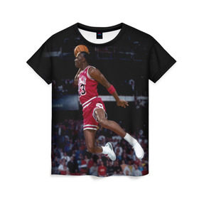 Женская футболка 3D с принтом Michael Jordan в Санкт-Петербурге, 100% полиэфир ( синтетическое хлопкоподобное полотно) | прямой крой, круглый вырез горловины, длина до линии бедер | michael jordan | баскетбол | майкл джордан | нба