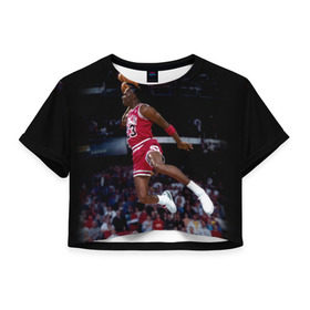 Женская футболка 3D укороченная с принтом Michael Jordan в Санкт-Петербурге, 100% полиэстер | круглая горловина, длина футболки до линии талии, рукава с отворотами | michael jordan | баскетбол | майкл джордан | нба