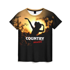 Женская футболка 3D с принтом Country music в Санкт-Петербурге, 100% полиэфир ( синтетическое хлопкоподобное полотно) | прямой крой, круглый вырез горловины, длина до линии бедер | country | music | девушка | кантри | ковбой | мелодия | музыка | шляпа