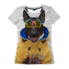 Женская футболка 3D с принтом Bulldog`s friend 6 в Санкт-Петербурге, 100% полиэфир ( синтетическое хлопкоподобное полотно) | прямой крой, круглый вырез горловины, длина до линии бедер | bulldog blogger | tecuaniventura | блоггер | бульдог | бульдог блоггер | животные | карамелька | собаки
