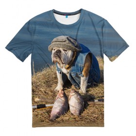 Мужская футболка 3D с принтом Bulldog 13 в Санкт-Петербурге, 100% полиэфир | прямой крой, круглый вырез горловины, длина до линии бедер | bulldog blogger | tecuaniventura | блоггер | бульдог | бульдог блоггер | животные | карамелька | собаки
