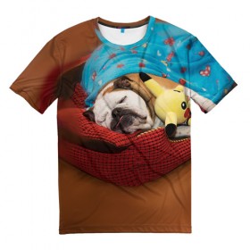 Мужская футболка 3D с принтом Bulldog 11 в Санкт-Петербурге, 100% полиэфир | прямой крой, круглый вырез горловины, длина до линии бедер | bulldog blogger | tecuaniventura | блоггер | бульдог | бульдог блоггер | животные | карамелька | собаки