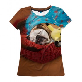 Женская футболка 3D с принтом Bulldog 11 в Санкт-Петербурге, 100% полиэфир ( синтетическое хлопкоподобное полотно) | прямой крой, круглый вырез горловины, длина до линии бедер | bulldog blogger | tecuaniventura | блоггер | бульдог | бульдог блоггер | животные | карамелька | собаки