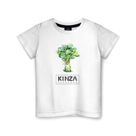 Детская футболка хлопок с принтом KINZA в Санкт-Петербурге, 100% хлопок | круглый вырез горловины, полуприлегающий силуэт, длина до линии бедер | kenzo | kinza | антибренд | бренд | кензо | кинза | пародии