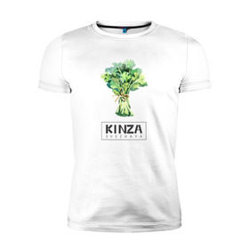 Мужская футболка премиум с принтом KINZA в Санкт-Петербурге, 92% хлопок, 8% лайкра | приталенный силуэт, круглый вырез ворота, длина до линии бедра, короткий рукав | kenzo | kinza | антибренд | бренд | кензо | кинза | пародии