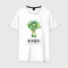 Мужская футболка хлопок с принтом KINZA в Санкт-Петербурге, 100% хлопок | прямой крой, круглый вырез горловины, длина до линии бедер, слегка спущенное плечо. | Тематика изображения на принте: kenzo | kinza | антибренд | бренд | кензо | кинза | пародии