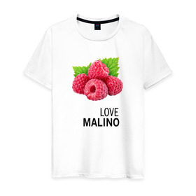Мужская футболка хлопок с принтом LOVE MALINO в Санкт-Петербурге, 100% хлопок | прямой крой, круглый вырез горловины, длина до линии бедер, слегка спущенное плечо. | love moschino | антибренд | бренд | лав малино | лав москино | малино | пародии