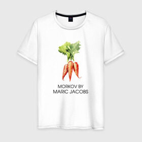 Мужская футболка хлопок с принтом MORKOV BY MARIC JACOBS в Санкт-Петербурге, 100% хлопок | прямой крой, круглый вырез горловины, длина до линии бедер, слегка спущенное плечо. | jacobs mark | morkov | антибренд | бренд | пародии