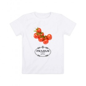 Детская футболка хлопок с принтом PRADAM в Санкт-Петербурге, 100% хлопок | круглый вырез горловины, полуприлегающий силуэт, длина до линии бедер | prada | pradam | антибренд | бренд | пародии | прада | прадам
