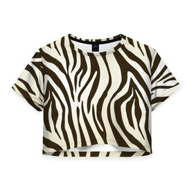 Женская футболка 3D укороченная с принтом Шкура зебры в Санкт-Петербурге, 100% полиэстер | круглая горловина, длина футболки до линии талии, рукава с отворотами | Тематика изображения на принте: африка | животные | звери | зебра | фауна