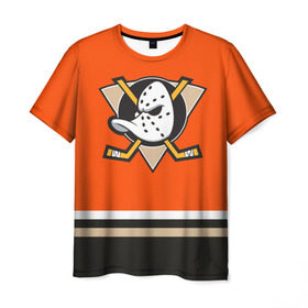Мужская футболка 3D с принтом Anaheim Ducks в Санкт-Петербурге, 100% полиэфир | прямой крой, круглый вырез горловины, длина до линии бедер | Тематика изображения на принте: хоккей