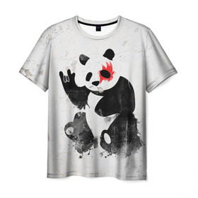 Мужская футболка 3D с принтом Рок-панда в Санкт-Петербурге, 100% полиэфир | прямой крой, круглый вырез горловины, длина до линии бедер | Тематика изображения на принте: rock | коза | метал | панда | рок