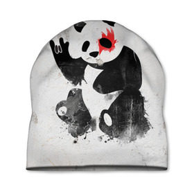 Шапка 3D с принтом Рок-панда в Санкт-Петербурге, 100% полиэстер | универсальный размер, печать по всей поверхности изделия | Тематика изображения на принте: rock | коза | метал | панда | рок