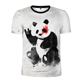 Мужская футболка 3D спортивная с принтом Рок-панда в Санкт-Петербурге, 100% полиэстер с улучшенными характеристиками | приталенный силуэт, круглая горловина, широкие плечи, сужается к линии бедра | Тематика изображения на принте: rock | коза | метал | панда | рок