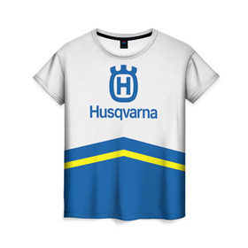 Женская футболка 3D с принтом husqvarna в Санкт-Петербурге, 100% полиэфир ( синтетическое хлопкоподобное полотно) | прямой крой, круглый вырез горловины, длина до линии бедер | husqvarna