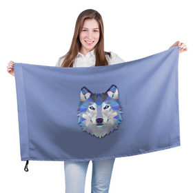 Флаг 3D с принтом Волк в Санкт-Петербурге, 100% полиэстер | плотность ткани — 95 г/м2, размер — 67 х 109 см. Принт наносится с одной стороны | голова | полигоны
