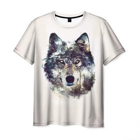 Мужская футболка 3D с принтом Волк в Санкт-Петербурге, 100% полиэфир | прямой крой, круглый вырез горловины, длина до линии бедер | животное | зверь | космос | природа волк | русь | славяне