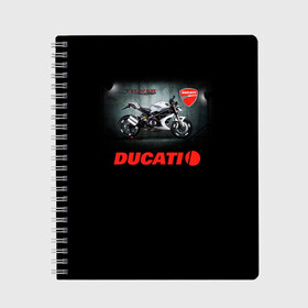 Тетрадь с принтом Ducati 4 в Санкт-Петербурге, 100% бумага | 48 листов, плотность листов — 60 г/м2, плотность картонной обложки — 250 г/м2. Листы скреплены сбоку удобной пружинной спиралью. Уголки страниц и обложки скругленные. Цвет линий — светло-серый
 | ducati | moto | дукати | мото | мотоцикл | мотоциклы