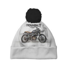 Шапка 3D c помпоном с принтом Triumph 2 в Санкт-Петербурге, 100% полиэстер | универсальный размер, печать по всей поверхности изделия | Тематика изображения на принте: moto | triumph | мотоцикл | мотоциклы | триумф