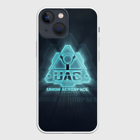 Чехол для iPhone 13 mini с принтом Union Aerospace corporation в Санкт-Петербурге,  |  | Тематика изображения на принте: doom | uac | дум | космос