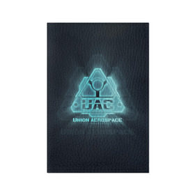 Обложка для паспорта матовая кожа с принтом Union Aerospace corporation в Санкт-Петербурге, натуральная матовая кожа | размер 19,3 х 13,7 см; прозрачные пластиковые крепления | Тематика изображения на принте: doom | uac | дум | космос