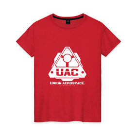 Женская футболка хлопок с принтом UAC в Санкт-Петербурге, 100% хлопок | прямой крой, круглый вырез горловины, длина до линии бедер, слегка спущенное плечо | corporation | doom | дум