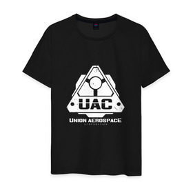 Мужская футболка хлопок с принтом UAC в Санкт-Петербурге, 100% хлопок | прямой крой, круглый вырез горловины, длина до линии бедер, слегка спущенное плечо. | Тематика изображения на принте: corporation | doom | дум