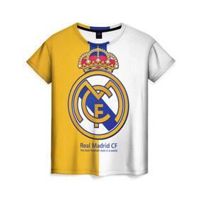 Женская футболка 3D с принтом Real Madrid CF в Санкт-Петербурге, 100% полиэфир ( синтетическое хлопкоподобное полотно) | прямой крой, круглый вырез горловины, длина до линии бедер | football | испания | клуб | мадрид | реал | фк | футбольный
