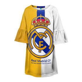 Детское платье 3D с принтом Real Madrid CF в Санкт-Петербурге, 100% полиэстер | прямой силуэт, чуть расширенный к низу. Круглая горловина, на рукавах — воланы | football | испания | клуб | мадрид | реал | фк | футбольный