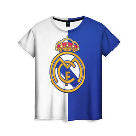 Женская футболка 3D с принтом Real Madrid в Санкт-Петербурге, 100% полиэфир ( синтетическое хлопкоподобное полотно) | прямой крой, круглый вырез горловины, длина до линии бедер | football | испания | клуб | мадрид | реал | фк | футбольный