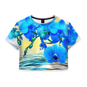 Женская футболка 3D укороченная с принтом Орхидеи в Санкт-Петербурге, 100% полиэстер | круглая горловина, длина футболки до линии талии, рукава с отворотами | Тематика изображения на принте: орхидея | природа | цветы