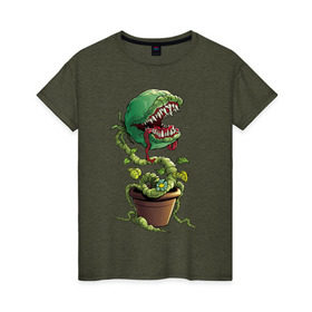 Женская футболка хлопок с принтом Plants vs zombies в Санкт-Петербурге, 100% хлопок | прямой крой, круглый вырез горловины, длина до линии бедер, слегка спущенное плечо | plants | zombies