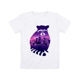 Детская футболка хлопок с принтом енот город в Санкт-Петербурге, 100% хлопок | круглый вырез горловины, полуприлегающий силуэт, длина до линии бедер | Тематика изображения на принте: 