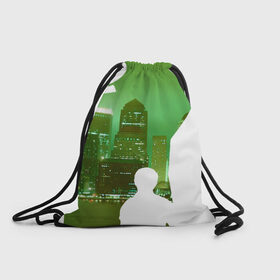 Рюкзак-мешок 3D с принтом зеленый фонарь город в Санкт-Петербурге, 100% полиэстер | плотность ткани — 200 г/м2, размер — 35 х 45 см; лямки — толстые шнурки, застежка на шнуровке, без карманов и подкладки | вода | город | залив | здания | зеленый | огни | розовый | супергерой | фиолетовый | фонарь