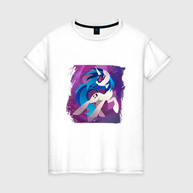 Женская футболка хлопок с принтом My littlle pony Vinyl Scratch в Санкт-Петербурге, 100% хлопок | прямой крой, круглый вырез горловины, длина до линии бедер, слегка спущенное плечо | 