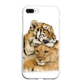 Чехол для iPhone 7Plus/8 Plus матовый с принтом Тигр и львица в Санкт-Петербурге, Силикон | Область печати: задняя сторона чехла, без боковых панелей | дикие | милые | природа | тигр | яркие