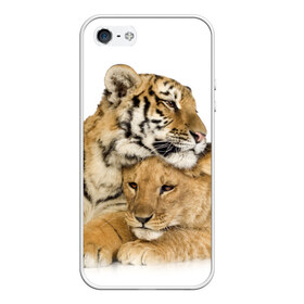 Чехол для iPhone 5/5S матовый с принтом Тигр и львица в Санкт-Петербурге, Силикон | Область печати: задняя сторона чехла, без боковых панелей | дикие | милые | природа | тигр | яркие