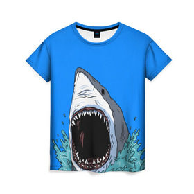 Женская футболка 3D с принтом shark в Санкт-Петербурге, 100% полиэфир ( синтетическое хлопкоподобное полотно) | прямой крой, круглый вырез горловины, длина до линии бедер | fish | ocean | shark | water | акула | море | океан | рыба
