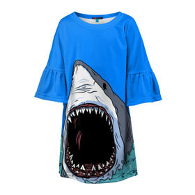 Детское платье 3D с принтом shark в Санкт-Петербурге, 100% полиэстер | прямой силуэт, чуть расширенный к низу. Круглая горловина, на рукавах — воланы | fish | ocean | shark | water | акула | море | океан | рыба