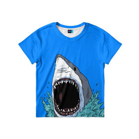 Детская футболка 3D с принтом shark в Санкт-Петербурге, 100% гипоаллергенный полиэфир | прямой крой, круглый вырез горловины, длина до линии бедер, чуть спущенное плечо, ткань немного тянется | fish | ocean | shark | water | акула | море | океан | рыба