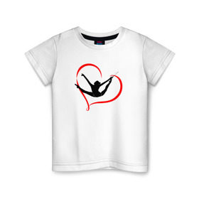 Детская футболка хлопок с принтом Гимнастка с лентой в Санкт-Петербурге, 100% хлопок | круглый вырез горловины, полуприлегающий силуэт, длина до линии бедер | булавы | гимнастика | гимнастка | лента | мяч | обруч | художественная гимнастика