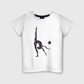 Детская футболка хлопок с принтом Гимнастка с мячом в Санкт-Петербурге, 100% хлопок | круглый вырез горловины, полуприлегающий силуэт, длина до линии бедер | булавы | гимнастика | гимнастка | лента | мяч | обруч | художественная гимнастика
