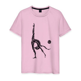 Мужская футболка хлопок с принтом Гимнастка с мячом в Санкт-Петербурге, 100% хлопок | прямой крой, круглый вырез горловины, длина до линии бедер, слегка спущенное плечо. | булавы | гимнастика | гимнастка | лента | мяч | обруч | художественная гимнастика