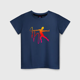 Детская футболка хлопок с принтом Гимнастка с лентой 2 в Санкт-Петербурге, 100% хлопок | круглый вырез горловины, полуприлегающий силуэт, длина до линии бедер | булавы | гимнастика | гимнастка | лента | мяч | обруч | художественная гимнастика